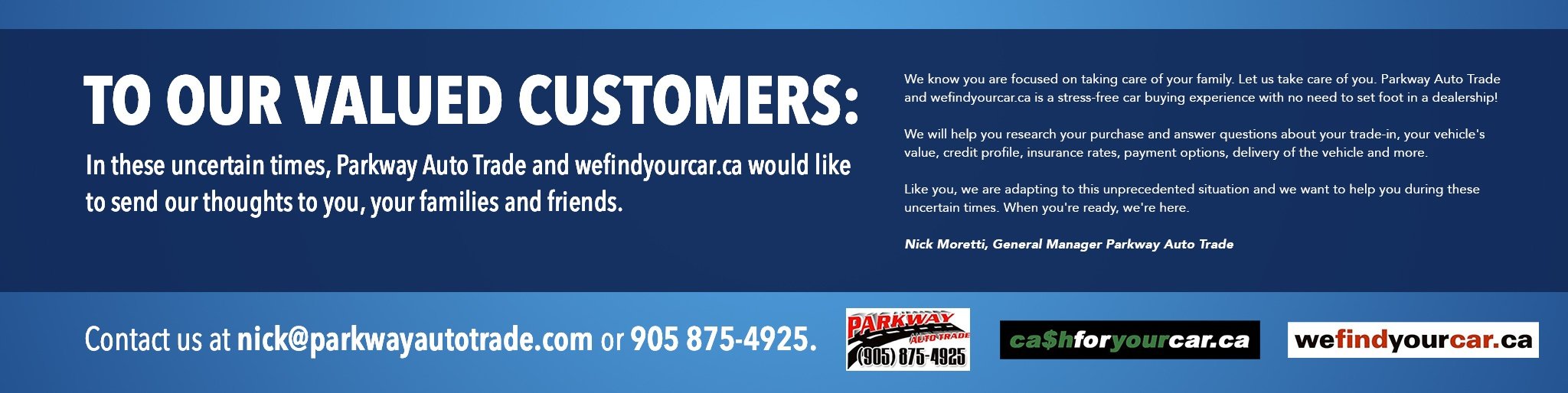 New dealership in Milton, ON L9T 5E5 Parkway Auto Trade
